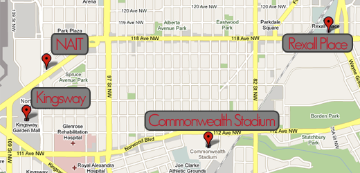 GoogleMap Slice of Edmonton, Alberta